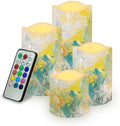 Flickering Flameless Candles with Remote LED Pillar Candles Battery Operated with Timer Color Changing Electric Candles for Home Kitchen Decor Oil Painting Pattern by Uorisanigo