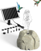 Rock Solar Fountain for Bird Bath, Dry-Run Protect,10 Nozzles(White) by Vovamo