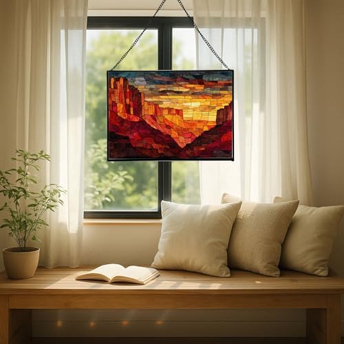 Sunrise Breaking Over Canyon Ridge Rectangular Stained Glass Suncatcher – Hanging Window Panel with Animal & Nature Scene – Vibrant Glass Art Gift for Wildlife, Fantasy, Nature Lovers Q4fgwY - Image 7