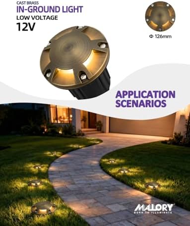 MALORY Low Voltage Landscape Well Lights,（φ126 mm Brass Top Cover 4Pack - Image 2