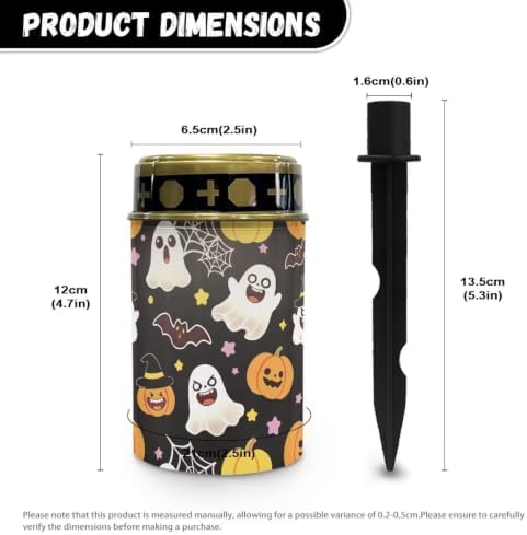 Poceacles Flameless Candle Solar Powered Grave Outdoor Lights Cemetery Candle Flameless Fake LED Pillar Lights Outdoor Halloween Decoration, Cute Ghost Pumpkin Bat Print Black, Pack of 2 - Image 7