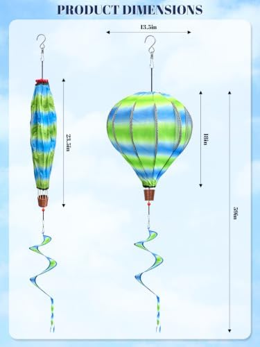 2PCS Giant Rainbow Hot Air Balloon Wind Spinners 14" W x 59" H Large Multicolor Whirligig Wind Spinner Hanging Ornaments for Yard Garden Lawn Outdoor Decorations(Pink&Green) - Image 3