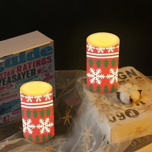 2Pcs Snowflake Stripes Flickering Flameless Bulk Candles Battery Operated with Remote and Timer LED Pillar Candles for New Year Home Decoration - Image 6