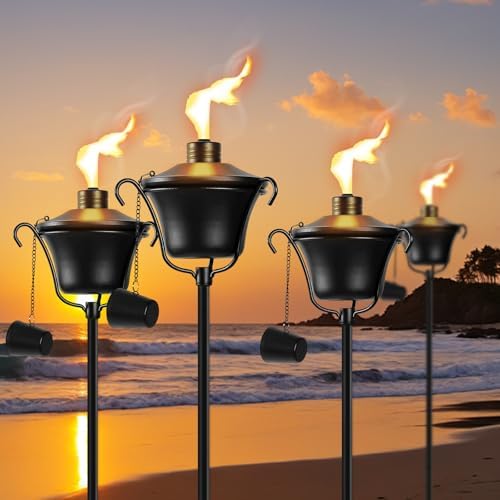Citronella Torches Set of 6, 3-Prong Grounded Stake Outdoor Torches, 14.5 oz Garden Torches for Outside, 58 inch Outdoor Decorative Torch - Image 2