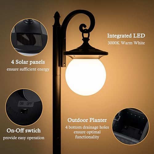 Solar Lamp Post Light with Planter and Globe Shade - Image 3