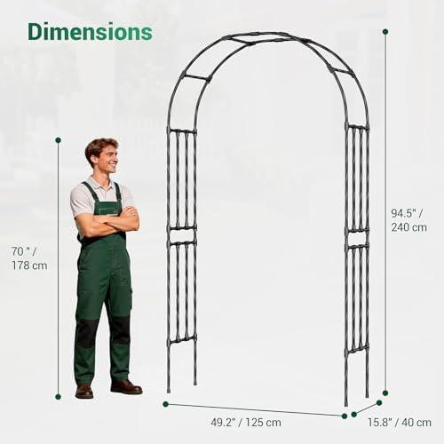 Miory Garden Arch Trellis for Climbing Plants, 1.3x7.9ft Steel with UV-Resistant PE Coating Arbor Outdoor, Vertical Support for Vines Flowers Vegetable, Wedding Archway (Black) - Image 3