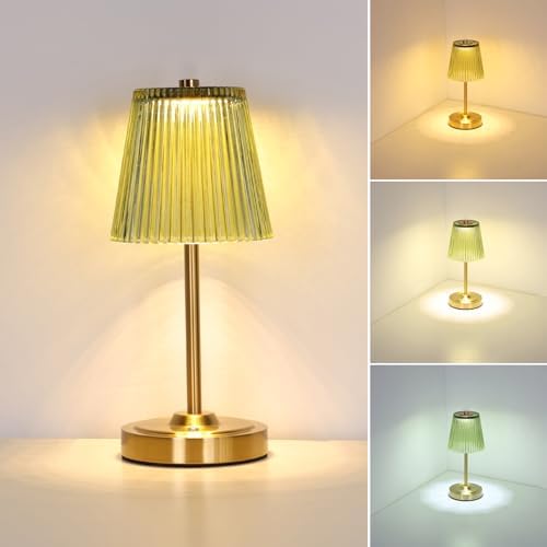Shenmoyl Cordless Touch Table Lamp with 5200mAh Battery - 3 Adjustable Color Temperatures & Dimmable, Rechargeable Desk Lamp for Bedroom, Living Room, Office, Entryway, Bookshelves (Green Stripe) by Shenmoyl