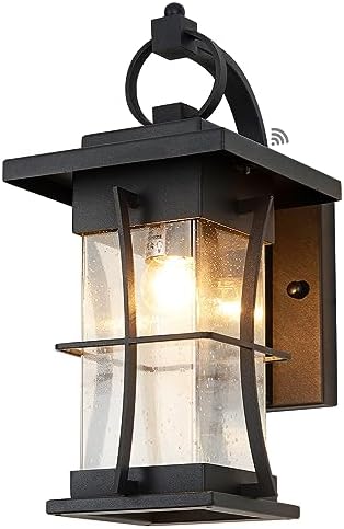 Dusk to Dawn Outdoor Wall Lantern Exterior Light Fixtures Wall Mount Porch Light with Photocell Sensor Waterproof Outside Wall Lights for House, Patio, Garage, Black with Seeded Glass by EERUOUTDOORLIGHTING