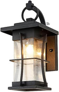 Dusk to Dawn Outdoor Wall Lantern Exterior Light Fixtures Wall Mount Porch Light with Photocell Sensor Waterproof Outside Wall Lights for House, Patio, Garage, Black with Seeded Glass by EERUOUTDOORLIGHTING