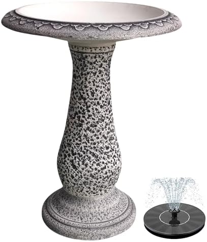 Pedestal Birdbath with Solar Fountain, Resin Stone Composite Outdoor Garden Decor, Standing Bird Bath for Outside Patio Yard, 23-Inch Tall, Garden Fountain, Resin Bird Baths, Hummingbird Bowl by Austram