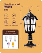 EDISHINE 21.9" Large Size Outdoor Post Light Dusk to Dawn Pier Mount Black - Image 2