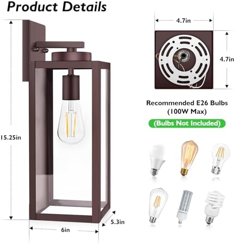 BesLowe 15” Large Outdoor Wall Light Fixture, Exterior Porch Sconce, Brown - Image 6