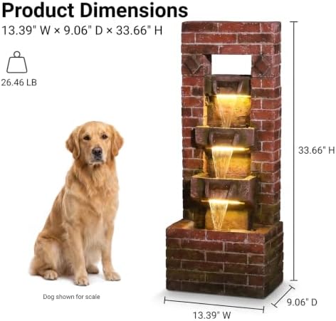 Bumilgar 34" Brick Outdoor Fountain Garden LED Lights - Image 6