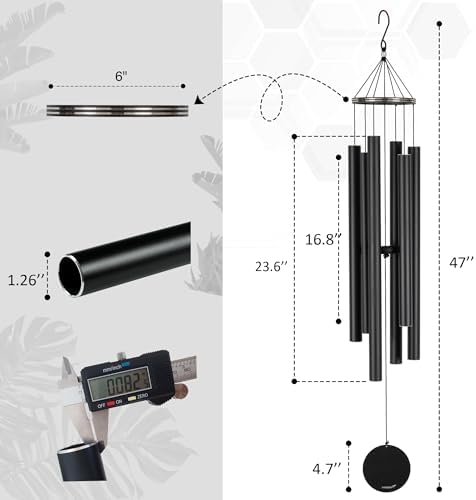 Vanquer Wind Chimes for Outside Deep Tone - 48'' Wind Chimes Outdoor Clearance, Deep Tone, Memorial WindChimes, Outdoor Décor, Wind Spinner, Sympathy Gift, Patio, Home Décor (Black) - Image 2