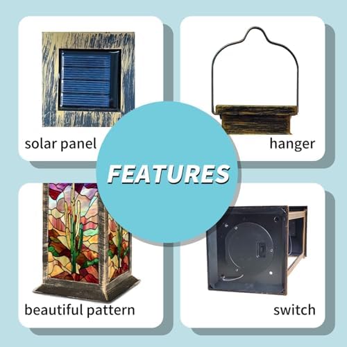 Solar Lantern Bold Serene Stained Glass Western Desert Landscape Art Outdoor Waterproof Garden Hanging Lantern Solar Powered Lighting Outside Table Lamp for Patio Deck Camping 1 Pack - Image 4