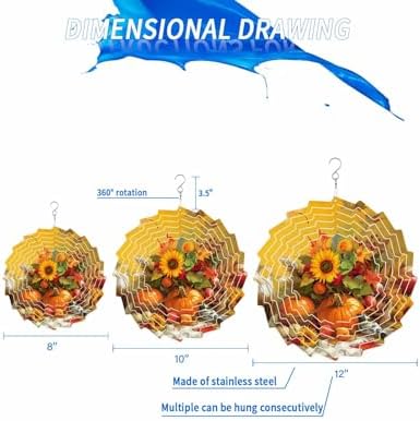 Thanksgiving Fall Wind Spinner for Yard and Garden, Sunflowers Bird Orange Pumpkin Hanging Wind Spinner Outdoor 3D Kinetic Wind Sculpture Spinners Indoor Outdoor Patio Décor Ornaments Gift 12 inch - Image 2