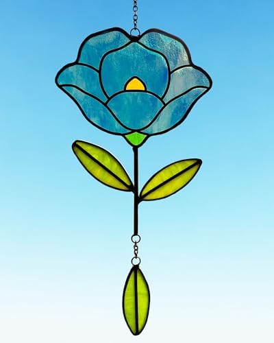 Stained Glass Window Hangings, Handcrafted Garden Suncatchers for Window and Home Decor, Unique Artisan Glass Ornaments for Indoor and Outdoor Use, Blue - Image 2