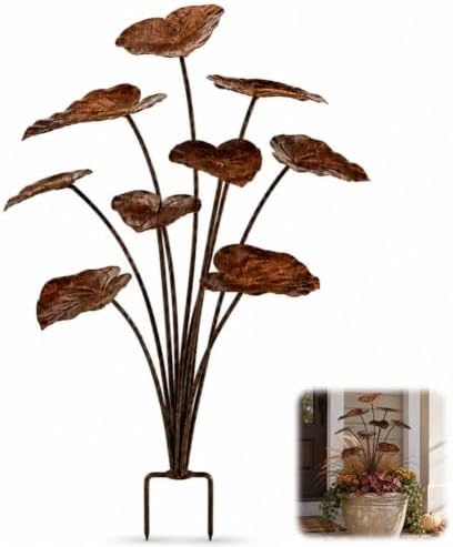 Rustic Metal Lotus Leaf Garden Stake, Outdoor Garden Art Decor by Unknown