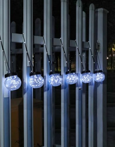 PARTPHONER Solar Lights Outdoor Waterproof 12-Pack, Solar Powered Hanging Lantern Cracked Glass Hanging Globes for Yard Decor Christmas Decoration, Shepherd Hook, Garden Tree Ornaments, Cold White - Image 2