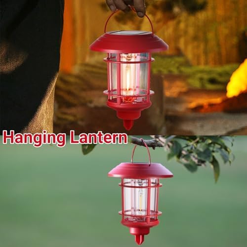 Dynaming 6 Pack Dual Use Solar Christmas Path Lights Outdoor, Hanging Lantern Solar Garden Light with Edison Bulb, Xmas Pathway Markers, Auto On/Off Candy Cane Lights for Patio Yard Walkway Driveway - Image 4