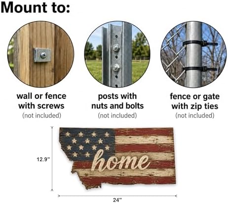 Montana "Home" State Shape Sign — Vintage American Flag Wall Decor — UV-Printed Aluminum (Not Real Wood) — Patriotic State Pride Art for Indoors & Outdoors — Made in USA - Image 3