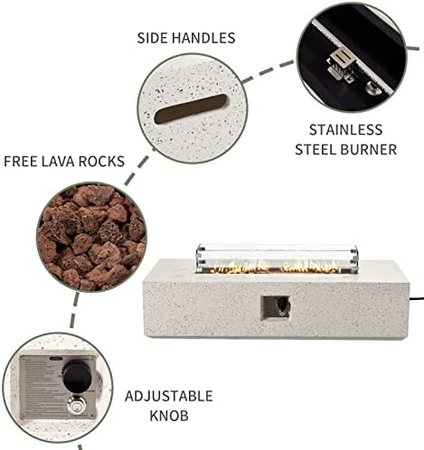 COSIEST Outdoor Propane Fire Pit Table 56" x 28" Rectangle Beige Compact Concrete-Like Finish, Certified, 50,000 BTU,Wind Guard, Tank Outside, Free Lava Rocks, Fits 20lb Tank Outside, Raincover - Image 3