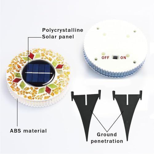 Mosaic Solar Disk Light, Solar Ground Lights Outdoor Waterproof, Auto On Off Decorative Driveway Lamps Colorful Landscape Lighting for Garden Patio Lawn Yard Decor (1pc-c) - Image 6
