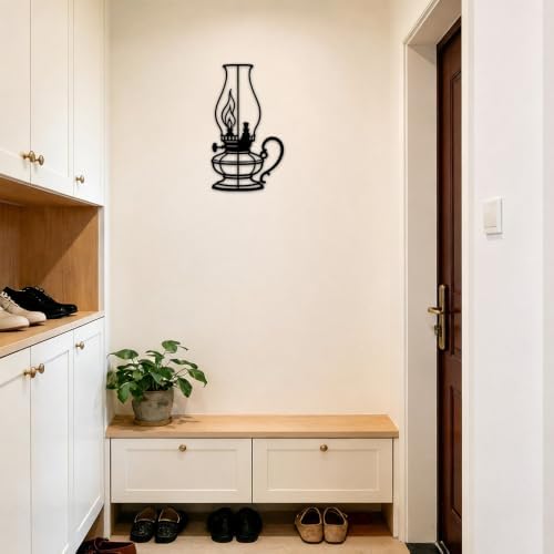Vintage Kerosene Oil Lamp Metal Wall Art Retro Lantern Iron Wall Hanging for Farmhouse Bedroom Living Room Kitchen Indoor Home Decoration (Black,28inch) - Image 3