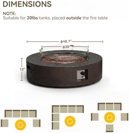COSIEST 42 inch Outdoor Propane Fire Pit Coffee Table w Concrete Round Base Patio Heater, Certified, 50,000 BTU Stainless Steel Burner, Free Lava Rocks, Wind Guard, Rain Cover - Image 6