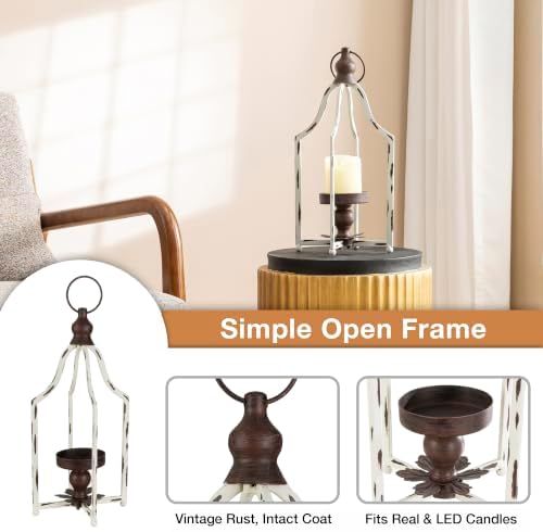 Glitzhome 16.5" H Lanterns Decorative Indoor Outdoor, Vintage Metal Lantern,Farmhouse Hanging Candle Holder for Living Room Mantel Patio Porch Garden Wedding & Holiday Decor,2pcs - Image 3