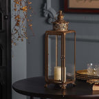 Antique Gold Iron and Glass Candle Lantern, 19.29 in - Image 3