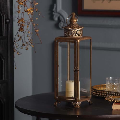 Antique Gold Iron and Glass Candle Lantern, 19.29 in - Image 3
