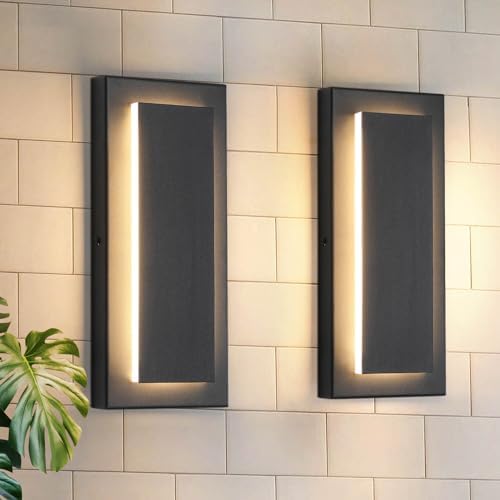 11.8'' 2 Pack LED Outdoor Wall Sconce, Modern Black Exterior Porch Lights by TeweiBrand