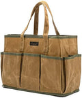 16OZ Waxed Canvas Tool Tote Bag | Large-Capacity Tool Storage Tote with 10 External Pockets | Multi-Purpose Garden Tool Carrier for Gardening, Wrench, and Carpentry Tools – Khaki by Kaaltisy