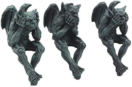 Ebros Gift Notre Dame Chimera Winged Hear No Evil See No Evil Speak No Evil Gargoyle Shelf Sitters Figurines 5" Tall Gargoyle Sculptures Set of 3 - Image 4