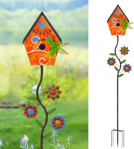 51” Metal Bird Houses Stake for Outside Hummingbird Design by BAYN