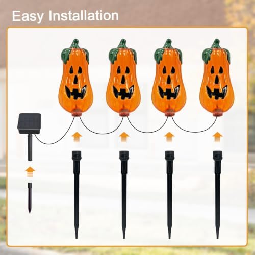 Halloween Decorations Outdoor,4 Pack Halloween Pumpkin Solar Lights Stakes - Image 7