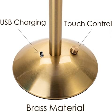 HEQET Cordless Table Lamps for Home,Table,Dining Room, Gold Rechargeable Lamps, USB Charge 12'' Tall LED Brass Portable Outdoor Indoor Table Lamp with Built-in Dimmer (Pack2-Gold Lamp) - Image 7