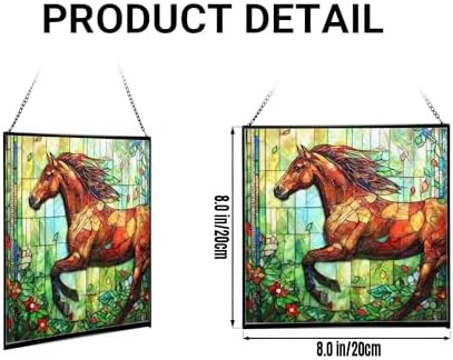 Brown Dutch Warmblood Horse Galloping Along Wild Hedgerow Square Suncatcher – Stained Glass Style Window Panel with Pastoral Scene, Custom Decorative Hanging Art for Equestrian Home, Christmas jib2gJ - Image 2