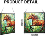 Brown Dutch Warmblood Horse Galloping Along Wild Hedgerow Square Suncatcher – Stained Glass Style Window Panel with Pastoral Scene, Custom Decorative Hanging Art for Equestrian Home, Christmas jib2gJ - Image 2