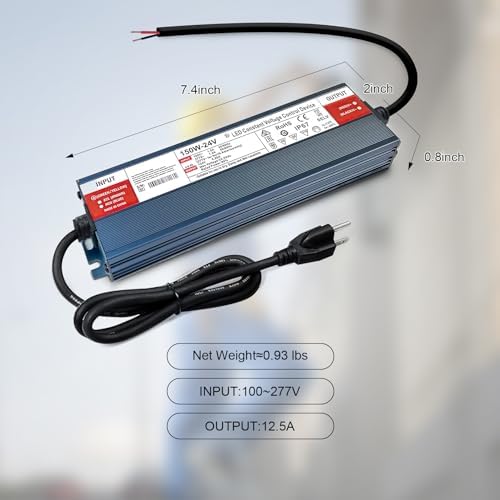 QNNP® LED Driver 150 Watts 24V DC with Plug, Waterproof Low Voltage Transformer Power Supply Transformer Adapter AC 85V-265V to 24V DC, IP67 LED Power Supply for Outdoor Indoor Lighting - Image 2