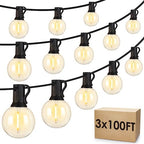 Mlambert 300Ft(3x100Ft) LED Outdoor String Lights Dimmable Waterproof G40 Globe Patio Lights with 150+7 Warm White Bulbs for Backyard Cafe-Black Cord by Mlambert