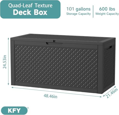 101 Gallon Waterproof Outdoor Storage Box, UV Resistant Resin Deck Box with Hydraulic Rod for Reinforced Stability, Perfect for Patio, Garden, and Pool（Black，101 Gallon） - Image 2