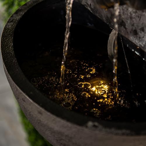 XBrand 30" H Buddha Water Fountain, Zen Wall Outdoor Garden Fountain w/Warm LED Light & Pump, Black Resin Water Fountain for Patio Backyard Home Decor - Image 4