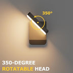 Modern Outdoor LED Wall Light 350° Rotatable, Black, 2 Pack - Image 3