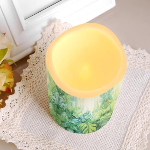 Palm Leaf Battery Operated Candles with Flickering Flame 4 Pack LED Pillar Candles with Remote Realistic Flameless Lights for Outdoor Patio Poolside or Garden Path Holiday Gifts - Image 6