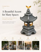 Solar Garden Statue Japanese-Style Pagoda Lantern with Butterfly Light, Waterproof Resin Zen Outdoor Decor for Patio Yard Lawn, Housewarming Gifts for Women - Image 6