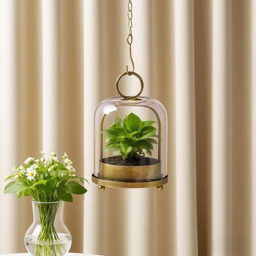 5"x7.5" Versatile Modern Metal Hurricane Lantern with Handmade Sturdy Glass Dome in Antique Brass for 3" Pillar Candle & Plants, Industrial, Farmhouse, Shabby Chic (Brass, 5"x7.5" for 3" Pillar) - Image 5