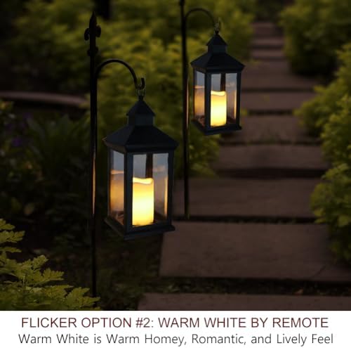 2-Pack 14" Candle Lanterns Outdoor Waterproof Decorative Lights with Timer Remote -Cool White Vintage Lantern Outdoor Decor - Image 3