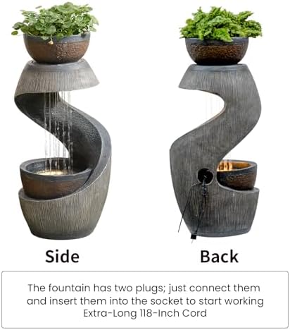 Outdoor Water Fountain with LED Lights, 31.9" Modern Resin Waterfall Fountain Outdoor, S-Shaped Garden Water Feature for Yard, Balcony, Home Decor, Patio Fountian and Waterfalls, Grey - Image 6